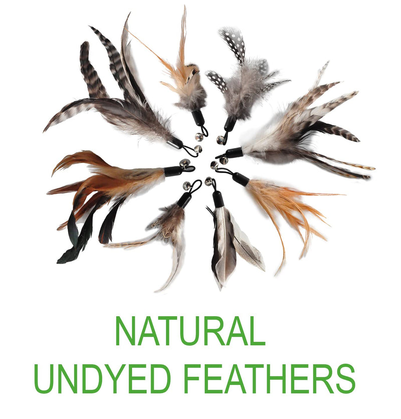 Cat Toys - No Chemical Dyeing Cat Feather Toys for Indoor Cats - Include Cat Wand and Natural Feather Refills