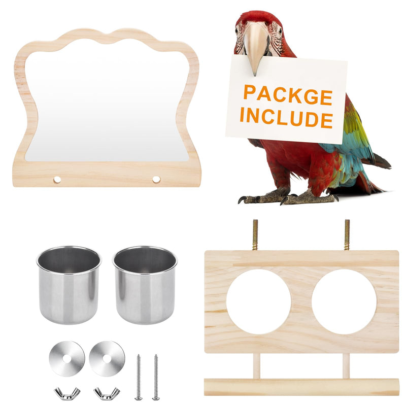 Bird Perch Platform Toy with Mirror, Standing Rack & Stainless Steel Bowl - Wooden Play & Exercise Gym Stand, Cage Accessory for Cockatoos, Lovebirds, Budgies, Pacific Parrotlets & Canaries 1