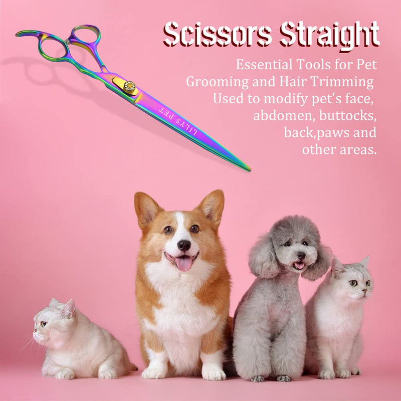 LILYS PET HIGH-END SERIES 8-Inch Japan 440C Rainbow Color Pet Grooming Straight Cutting Scissors,Dog Cat Straight Scissors,Dog Cat Grooming Scissors - PawsPlanet Australia