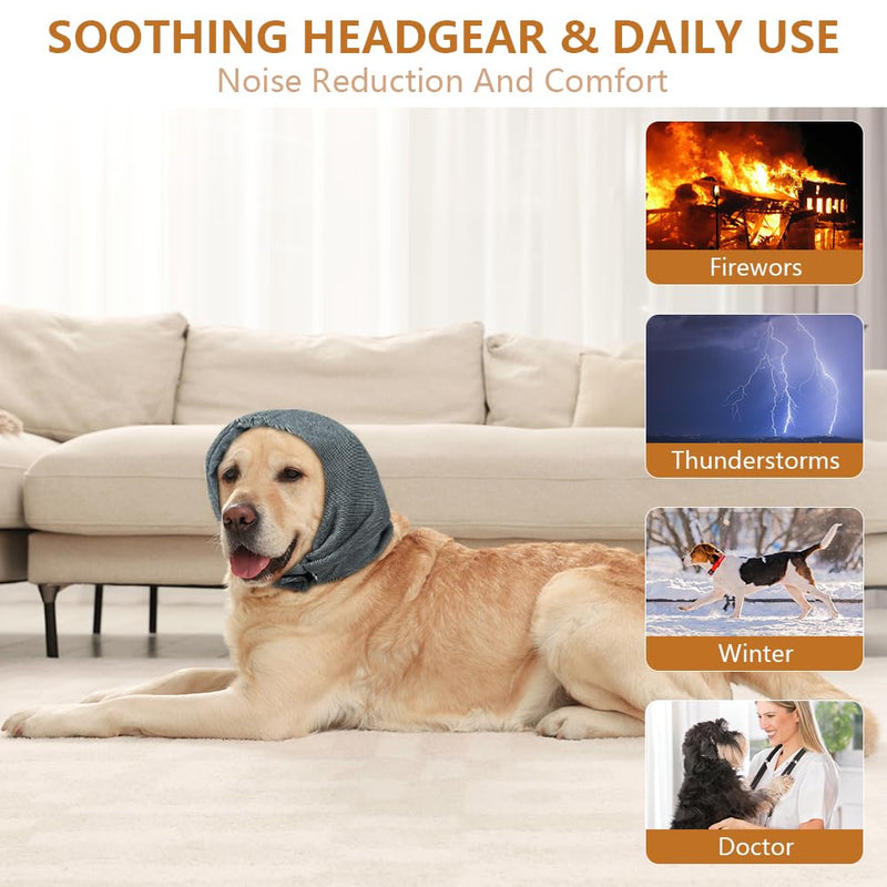 Aomig Dog Snood Ear Protectors, Dog Hat Neck and Ears Warmer, Dog Adjustable Ear Wrap, Dog Ear Muffs Noise Protection, Windproof and Cold-Proof Dog Snood Ear Protector for Anxiety Relief and Calming M Grey