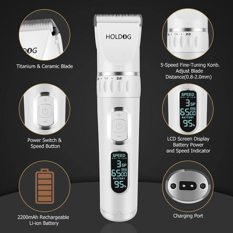 Dog Clippers Professional Heavy Duty Dog Grooming Clipper 3-Speed Low Noise High Power Rechargeable Cordless Pet Grooming Tools for Small & Large Dogs Cats Pets with Thick & Heavy Coats - PawsPlanet Australia