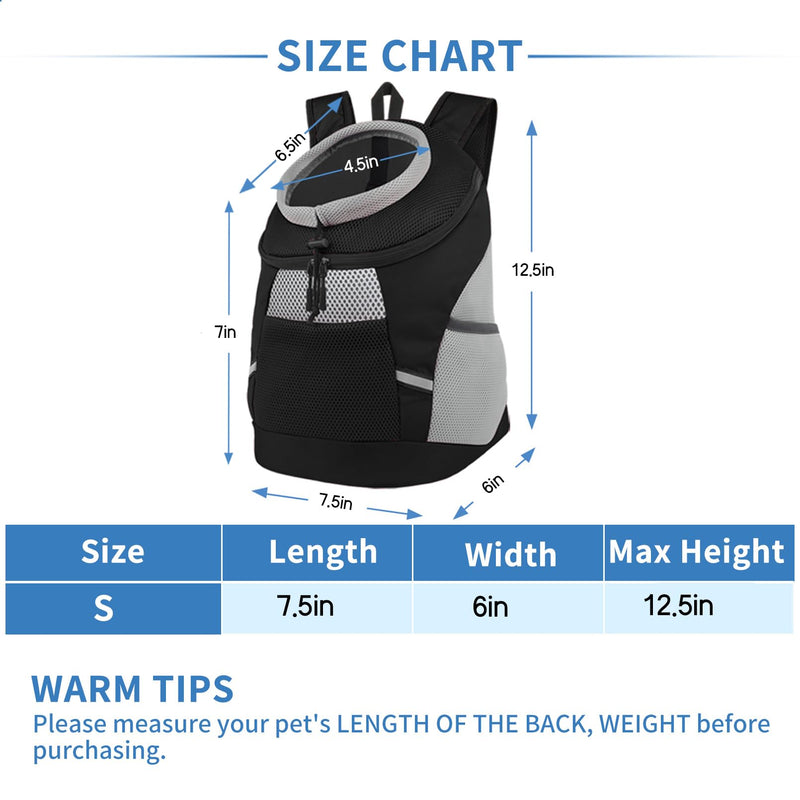 SMONT Dog Backpack Carrier Pet Lightweight Dog Carrier Backpack Small Dog Front Backpack Breathable Dog Carriers for Small Dogs with Safety Belt for Outdoor Hiking Travel Use S (2-7 lbs) Black Small(2-7 Ibs) - PawsPlanet Australia