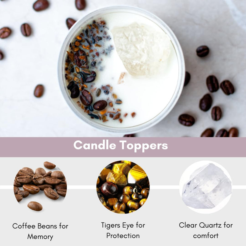 Paw Prints Pet Memorial Candle, Pet Loss Sympathy Gift, Cat Memorial, Rainbow Bridge Dog Memorial Gifts Paraffin-Free 100% Natural Soy Wax Blend with Clear Quartz, Tiger Eye and Coffee Beans - PawsPlanet Australia