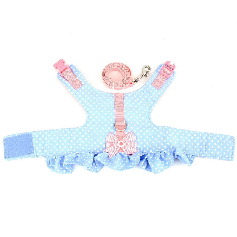 Zunea No Pull Small Dog Girl Harness Dress Escape Proof Cat Kitten Vest Harness Leash Set Step-in Soft Cotton Padded Polka Dot Jacket Chihuahua Puppy Clothes with Cute Bow for Walking Blue S S (Chest:14.5-15.7", Neck:9-9.8") blue dots - PawsPlanet Australia