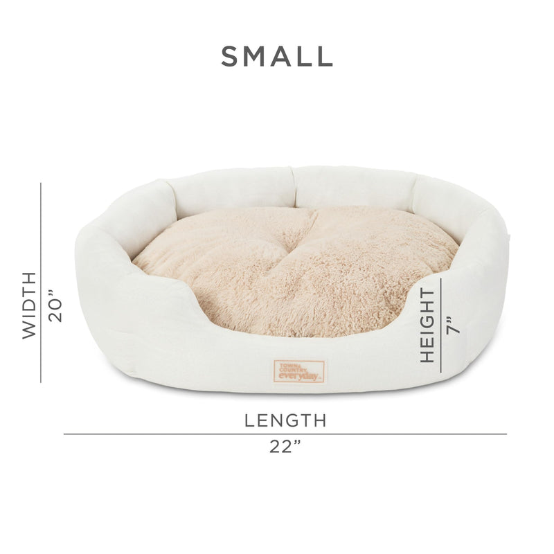 TOWN & COUNTRY EVERYDAY CuddleTown Faux Linen Comfy Cozy Cuddler Pet Bed, Supportive & Calming, Non-Slip Bottom, Machine Washable Cover, Cream, Small 22"x20"x7" - PawsPlanet Australia