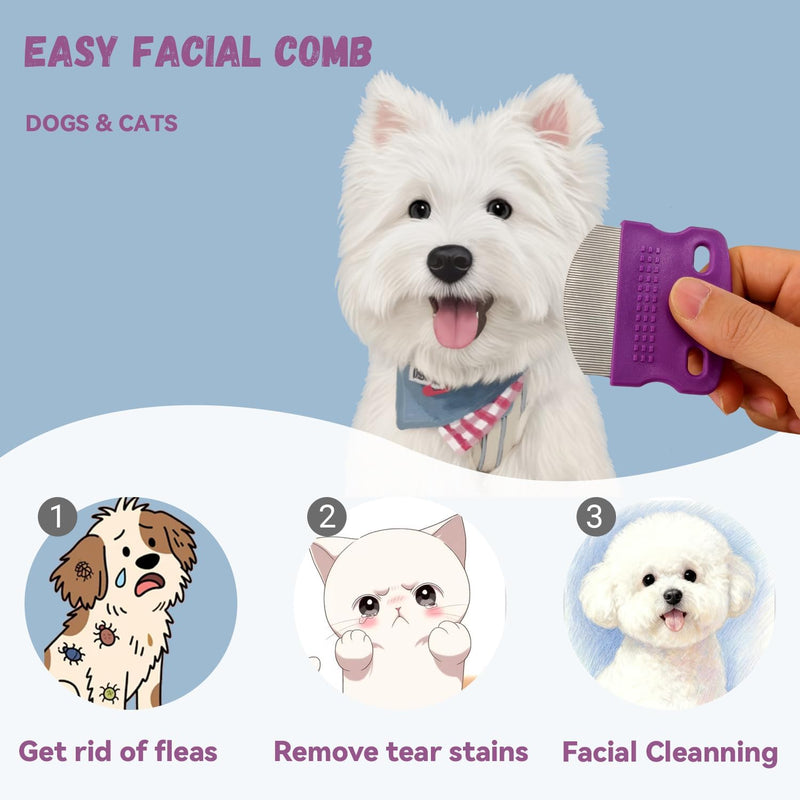 2 Pack Professional Pets Eye Combs,Pets Grooming Comb Kit,Stainless Steel Tear Stain Remover for Cats & Dogs,Flea Lice Comb,Gentle Curved Comb Teeth,Precisely Removes Stains (2pcs eye combs) 2pcs eye combs