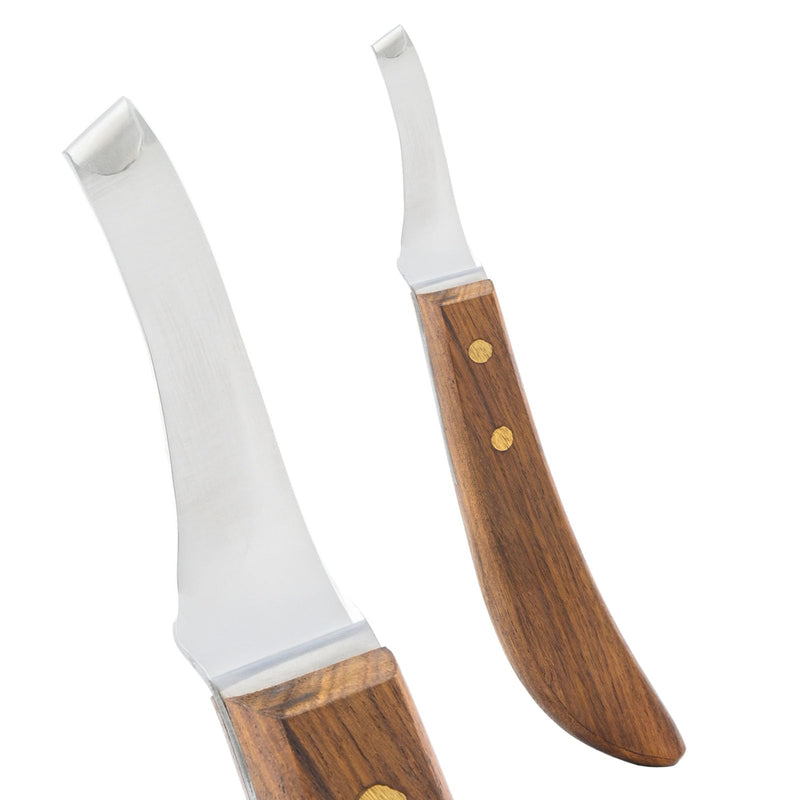 Farrier Hoof Knife with Wooden Handle Single Sided Edge Curved Blade Super Sharp Hoof Tool– Trimming for Horses, Cattle, Goats & Livestock (Brown) Brown - PawsPlanet Australia