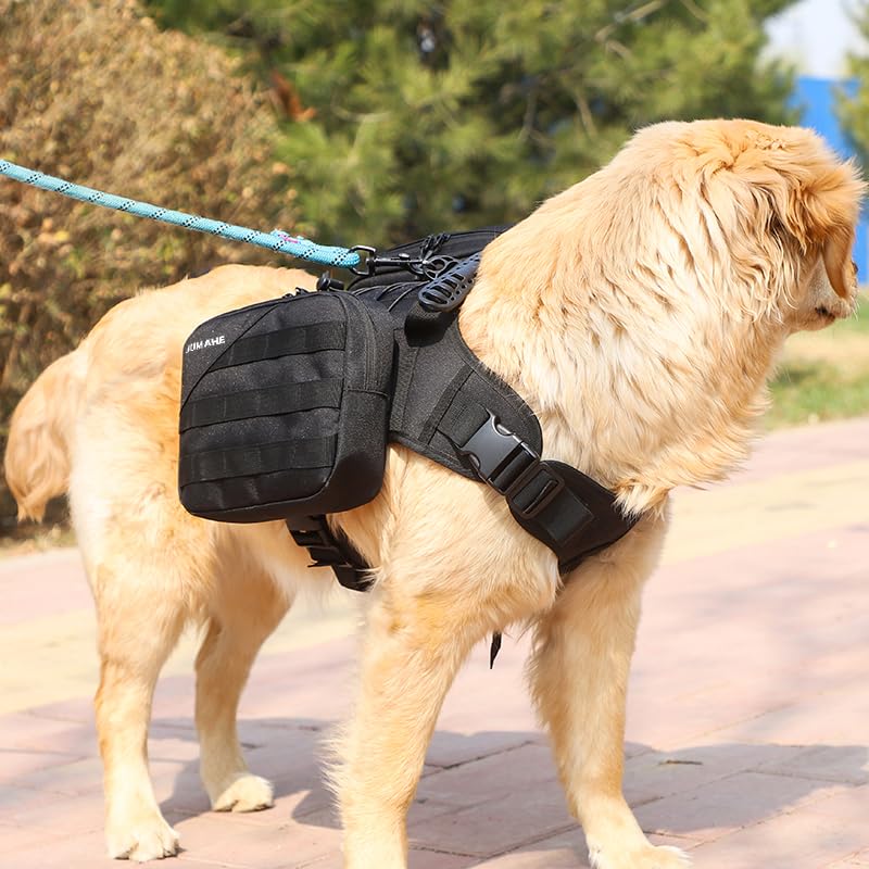 Dog Hiking Backpacks, for 85-125 lbs Large - Giant Dogs, Dog Hiking Back Pack, 5 Adjustable Buckles, Large Capacity 2 Spacious Side Bags, Breathable Waterproof Fabric (Black) - PawsPlanet Australia