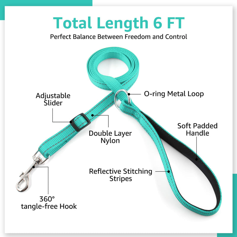 Kuley AirTag Dog Collar and Reflective Leash Set Bundle with Airtag Holder Case,Adjustable Padded Nylon Pet Collar for Small Medium Large Dogs(Teal, Small) Teal