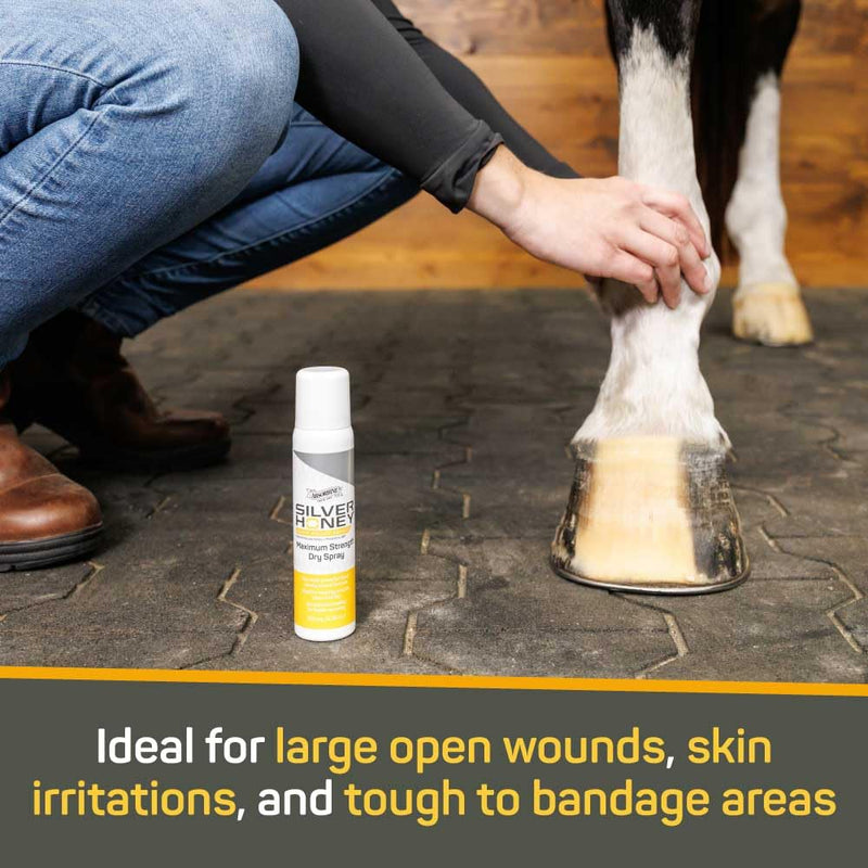 Silver Honey Rapid Wound Repair Maximum Strength Dry Spray 100 ml / 3.38 oz, Manuka Honey + MicroSilver BG, Equine First Aid & Wound Care