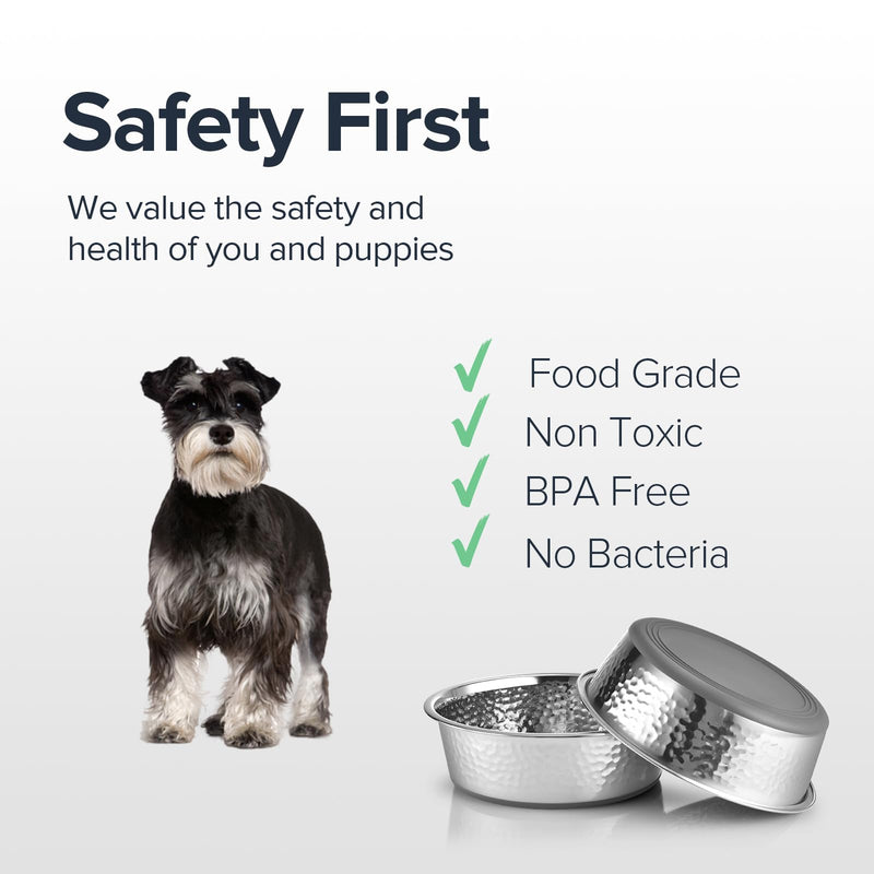 2 Pack Hammered Stainless Steel Dog Bowls, Premium Metal Dog Bowls with Non Slip Rubber Bottom, Dishwasher Safe, Easy to Clean, 4 Cup, Gray Bottom 4-Cup Hammered, Gray - PawsPlanet Australia