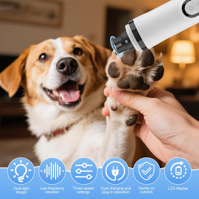 Silent Groom Pro Nail Grinder, Cordless Dog Claw Grinders with LED Light and 3 Speeds, 2000mAh USB Rechargeable Dog Nail Trimmer, Electric Nail File for Dogs Cats Thick Nails (1Pcs+2 Heads)
