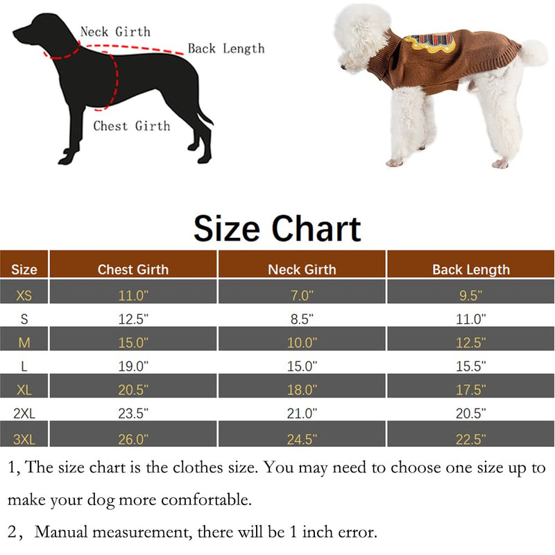 NACOCO Dog Sweater with Hole Thanksgiving Classic Knitwear Pup Dog Shirts Turkey Pattern Dog Dress Warm Winter Pet Clothes for Small Dogs 2X-Large - PawsPlanet Australia
