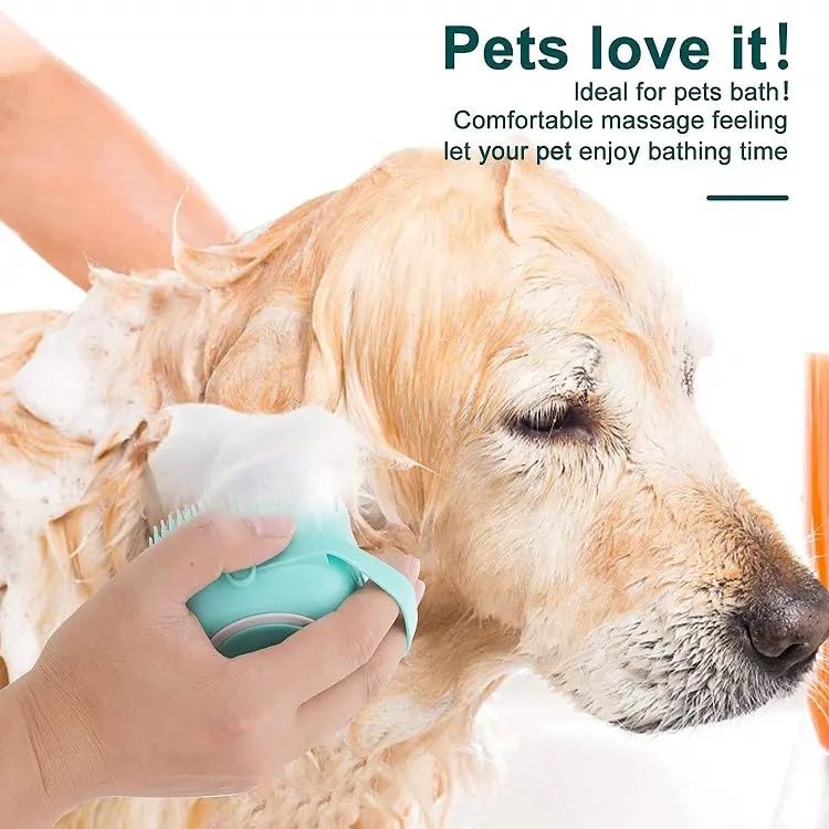 Pet Bath Brush & Shampoo Dispenser/Dog Scrubber/Washing Brush/Premium Silicone - Safe, Effective Grooming for Dogs & Cats - Portable, Easy-to-Use - Keep Your Pet Clean, Fresh & Happy! (Blue) - PawsPlanet Australia