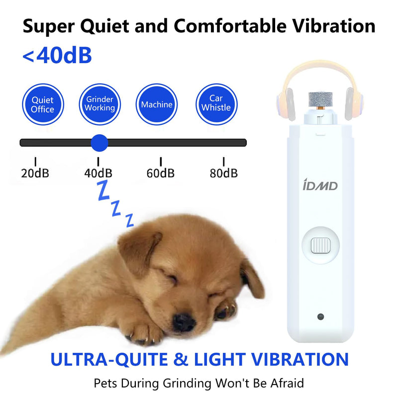 dog nail trimmers-Powerful 2-Speed dog nail grinder-with safe LED lighting and battery capacity indicator light & type-c USB rechargeable quiet pet nail grinder clipper for dogs/cats(White) White - PawsPlanet Australia