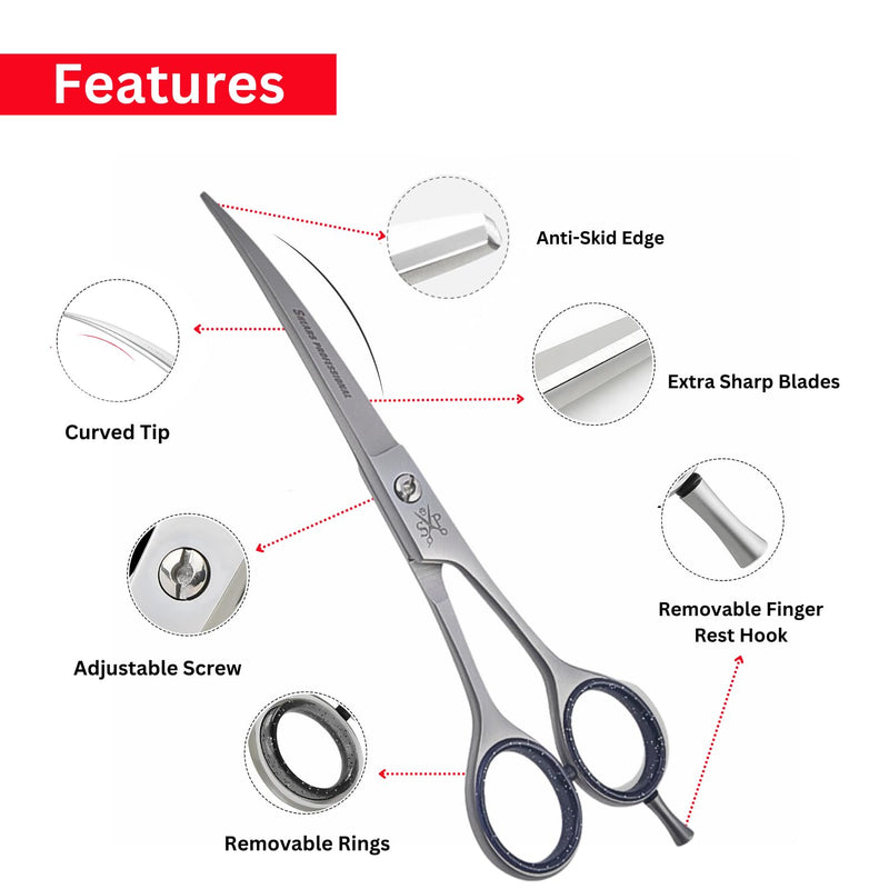 Curved Grooming Scissor for Dog Ergonomic Pet and Cats Trimming shear Long Sharp & Comfortable Grooming Scissor CVD 8 - PawsPlanet Australia