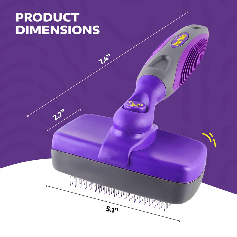 Hertzko Self-Cleaning Slicker Brush - Cat and Dog Brush for Shedding, Tangles and Dirt - Gentle Grooming Tool for Sensitive Skin - Pet Hair Remover for Long and Short Coats - Purple Large - PawsPlanet Australia