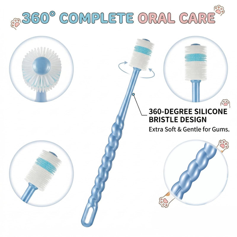 ElevateTech Small Dog and Cat Toothbrush, 4 Pcs 360 Degree Pet Toothbrushes Soft Silicone Cat Puppy Tooth Brushing Kit with 2Pcs Suction Cup Toothbrush Holder for Kitten Tiny Pet Teeth Cleaning