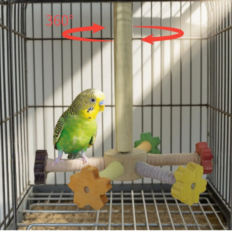 Flower Bird Stand Perch Toy, Interactive Spinning Parakeet Toys, Wooden Exercise Wheel Parrot Toy, Colorful Enrichment Cockatiel Toy for Birds Cage, Bird Cage Accessories Perch Toys for Budgies - PawsPlanet Australia