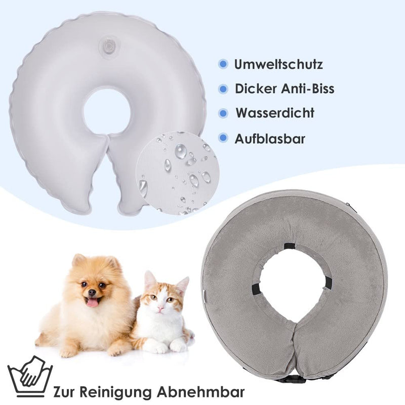 Nasjac Inflatable Collar Dog & Cat, Adjustable Soft and Comfortable Dog Collar, Leak Protection with Quick Release, Prevent Pets from Touching and Licking Wounds After Surgery l gray