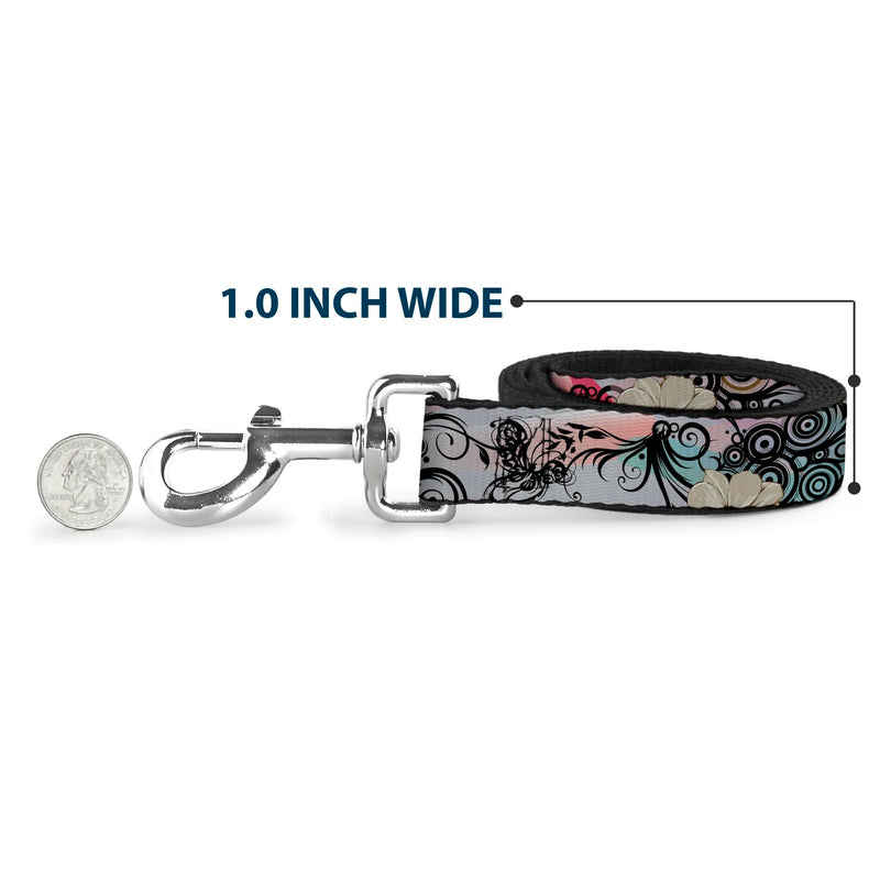 Buckle-Down Pet Leash - Flowers w/Filigree Pink - 6 Feet Long - 1.5" Wide - PawsPlanet Australia