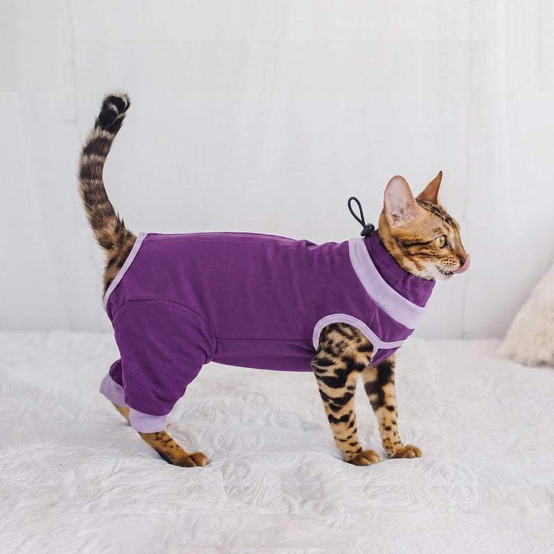 BRKURLEG Cat Recovery Suit with Hind Legs, Breathable Post Spay Onesie for Female Cats & Kittens, Anti-Licking Abdominal & Hind Leg Wound Protector, Cone Alternative, Purple XL X-Large