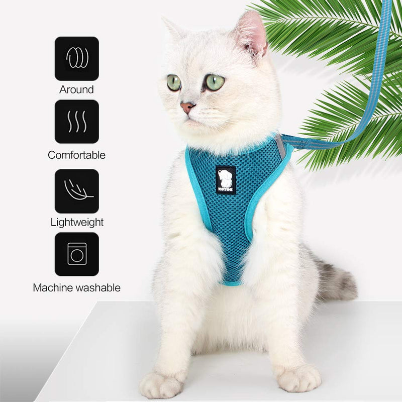 HEYWEAN Cat Harness and Leash - Ultra Light Escape Proof Kitten Collar Cat Walking Jacket with Running Cushioning Soft and Comfortable Suitable for Puppies Rabbits Medium Turquoise