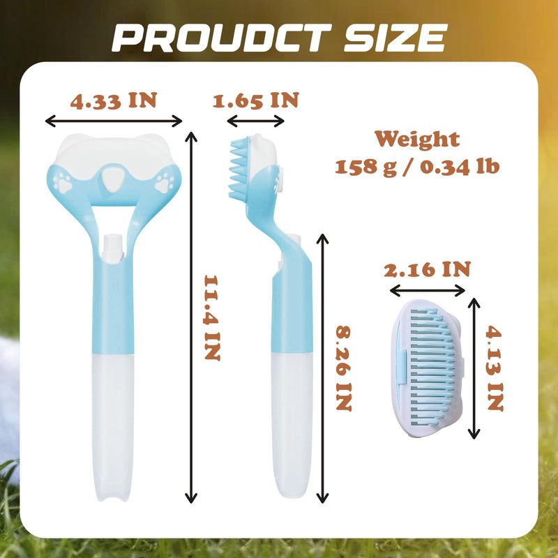 Dry Wet Dual Use Pet Grooming Brush with Spray Bottle, 3 in 1 Comb Removes Loose Hair or Dirt for Cats and Dogs, Double Brush Head Massage Cleaning Bath Tool, 1 Piece Blue