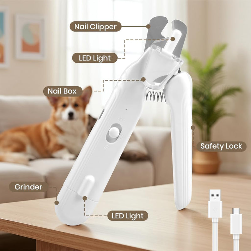 2-in-1 Dog Nail Clipper and Grinder with LED Light, USB Rechargeable Quiet Electric Pet Nail Trimmer for Dogs Cats with Safety Guard - PawsPlanet Australia