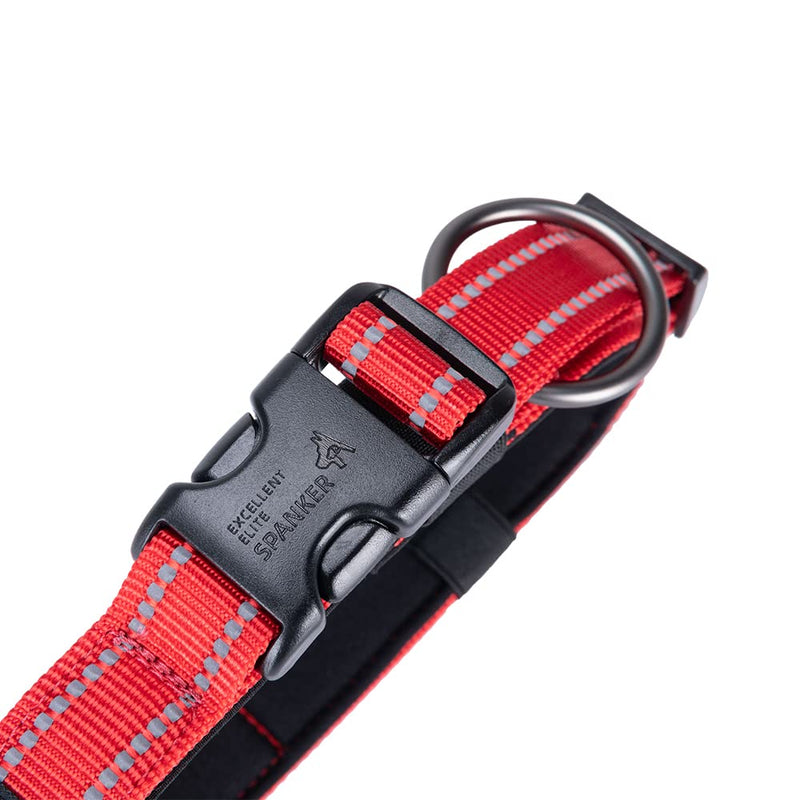 EXCELLENT ELITE SPANKER Reflective Dog Collar Classic Soft Padded Breathable Nylon Adjustable Pet Collar with Quick Release Buckle for Boy Girl Male Female Puppies Small Medium Large Dogs(Red-M) Red - PawsPlanet Australia