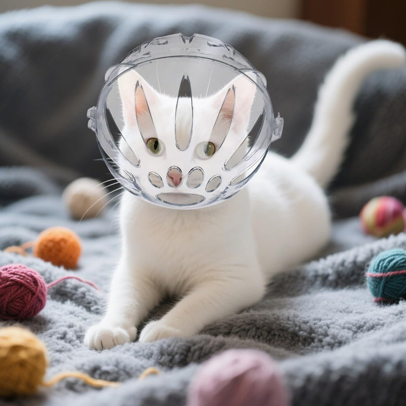 POPETPOP Cat Muzzle for Grooming: Cats Grooming Helmet - Kitten Transparent Muzzle with Breathable Hood for Kitten Dog Pet Bathing Shaving, Trimming Nails 13.5x11cm - PawsPlanet Australia