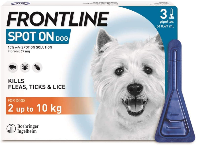 FRONTLINE Spot On Flea & Tick Treatment for Small Dogs (2-10 kg) - 3 Pipettes, Flea And Tick Treatment For Dogs - PawsPlanet Australia