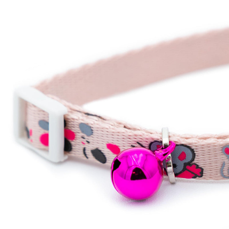 Jeffers Pet Cat Collar with Bell – Durable Breakaway Plastic Buckle Safety Collar for Kittens & Adult Cats, Adjustable Single-Ply Nylon, Indoor & Outdoor Use – Hello Mouse Design, Light Pink Hello Light Pink