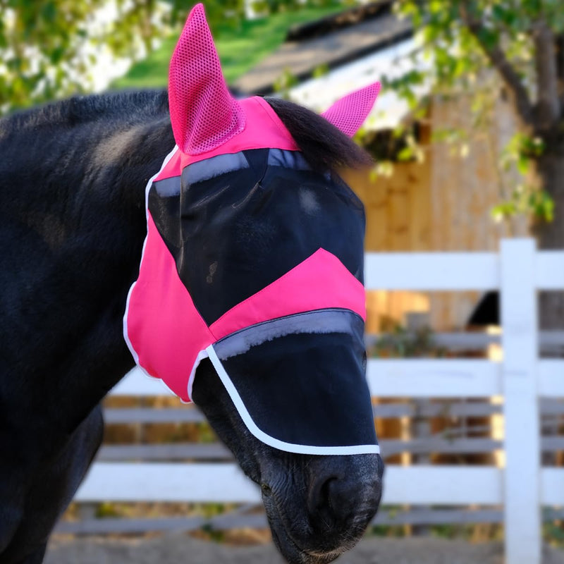 Fly Masks for Horses with Ears and Nose Cover Horse Fly mask with Ears for UV Protection & Sun Shield – Soft Lightweight- Breathable Horse mask with Forelock Hole (Rose red, M)