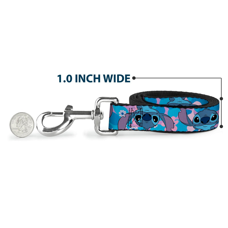 Disney Pet Leash, Dog Leash, Lilo and Stitch Stitch Flip Expressions Close Up Blues Pinks, 6 Feet Long 1.5 Inch Wide 6 Feet Long - 1.5" Wide - PawsPlanet Australia