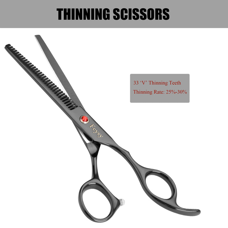 Dog Grooming Scissors Kit, Fcysy Professional Pet Hair Cutting Shears Set with Curved & Straight Blades Scissors Thinning Shears– Stainless Steel Grooming Tools for Dogs & Cats at Home 8pcsblack - PawsPlanet Australia