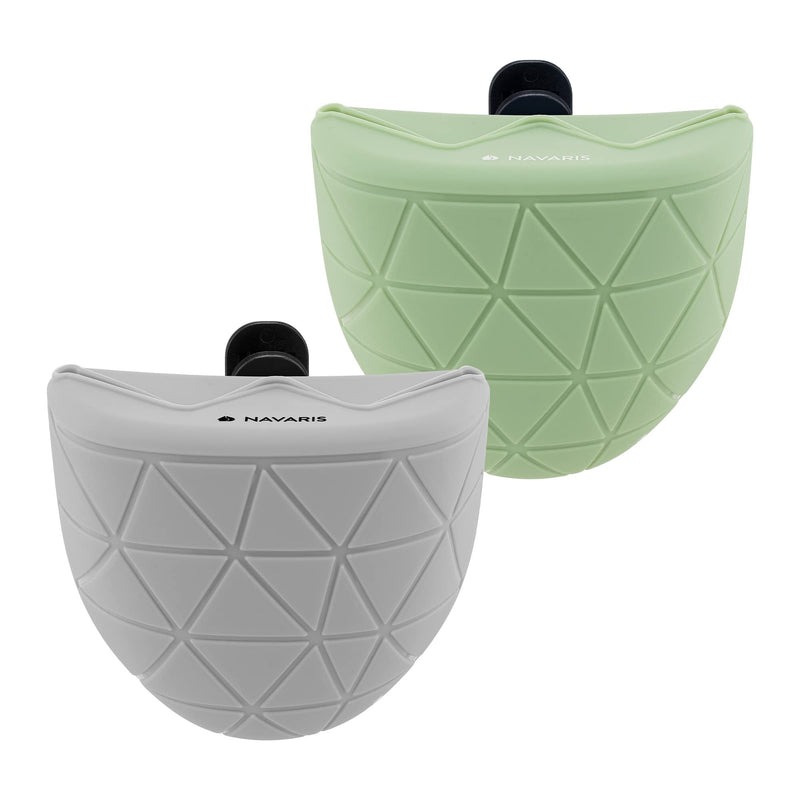 Navaris Silicone Dog Treat Pouches (Set of 2) - Dog Treat Pouch Holder Bag with Clip for Training, Treats, Leash - Triangle Design - Green and Gray - PawsPlanet Australia
