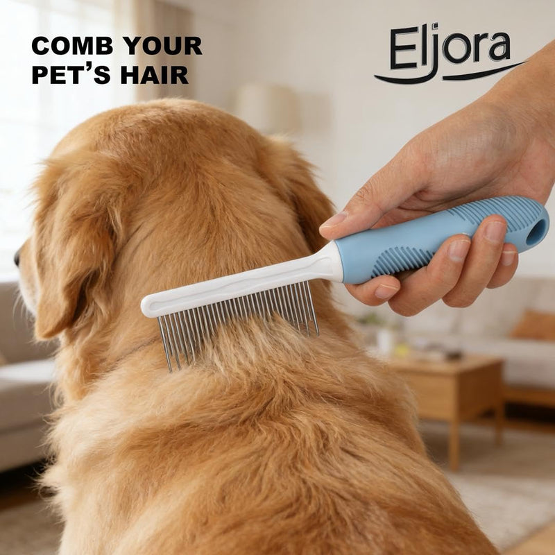 Pet Grooming Glove & Dematting Comb Set – Anti-Slip Handle Deshedding Comb+ Gentle Massage Glove (Pair) for Dogs & Cats – Removes Loose Hair, Mats & Tangles – Safe, Effective Grooming