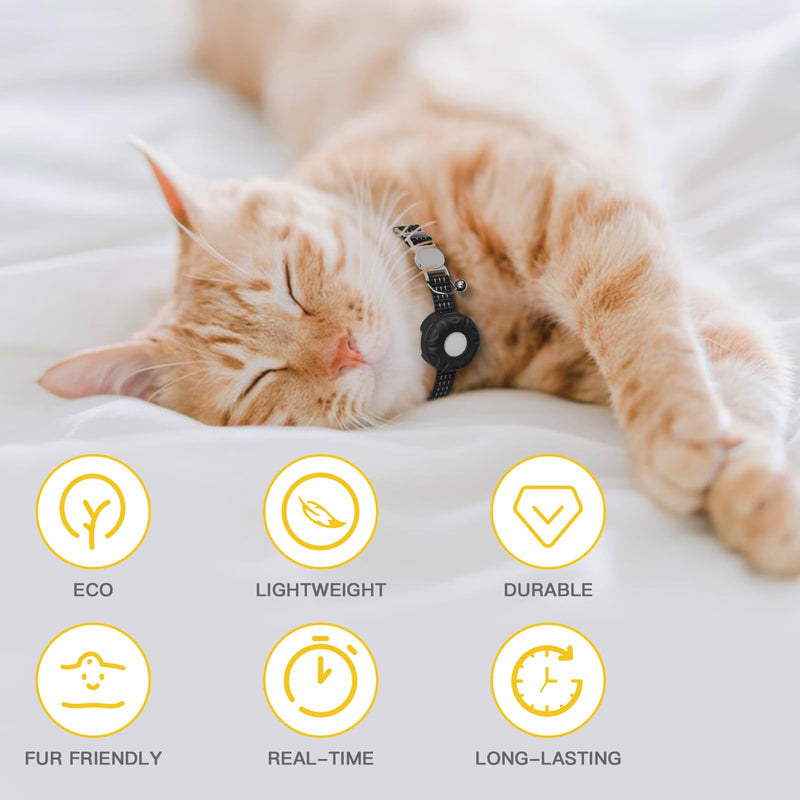 Cat Tracker,No Monthly Fee Cat Tracker Collar (Only iOS),Waterproof Pet Tracker for Cats with Safety Elastic Buckle,Works with Any Collar,Compatible with Apple Find My App not for Android-Black - PawsPlanet Australia