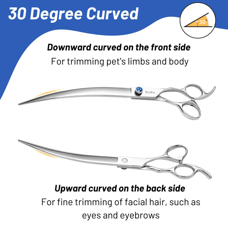 9 inch Curved Dog Grooming Scissors,30 Degree Bend,Sharp Grooming Cutting Scissors,VG10 Steel Pet Shears,Ergonomic Trimming Scissors,for Medium Large Dog Cat,Professional Groomer and Home Use 9 inch - PawsPlanet Australia