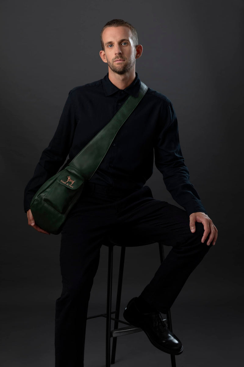 Noah & Paw Dog Sling Carrier for Small Dogs 5-18lb, Dog Sling for Small Dogs and Cats, Dog Carrier with Adjustable Padded Strap, Vegan Leather Lined with Fur, Double Safety Feature, Machine Washable Dark Green 18.0"L x 10.0"W x 6.5"H - PawsPlanet Australia
