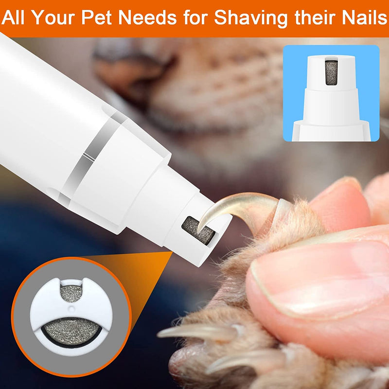 Dog Clippers Grooming Kit Hair Clipper-Low Noise Paw Trimmer- Rechargeable - Cordless Quiet Nail Grinder Shaver for Cats and Other Pets White
