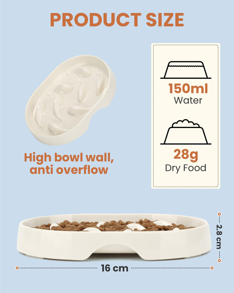 Slow Feeder Cat Bowl, Raised Rim Spill Proof Cat Slow Feeder Bowl for Wet and Dry Food, Slow Feeder for Cats Pet Anti Vomiting Anti Gulping, Fun Cat Puzzle Feeder Bowl White - PawsPlanet Australia