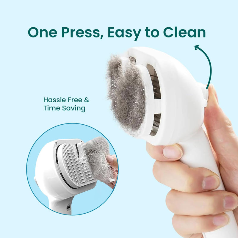 Pet Steam Brush for Dog & Cat, 3 in 1 Spray Hair Removal Comb for Shedding & Grooming, Water Brush for Long & Short Haired Pets, Includes 200ml Shampoo & USB Rechargeable Design, White - PawsPlanet Australia