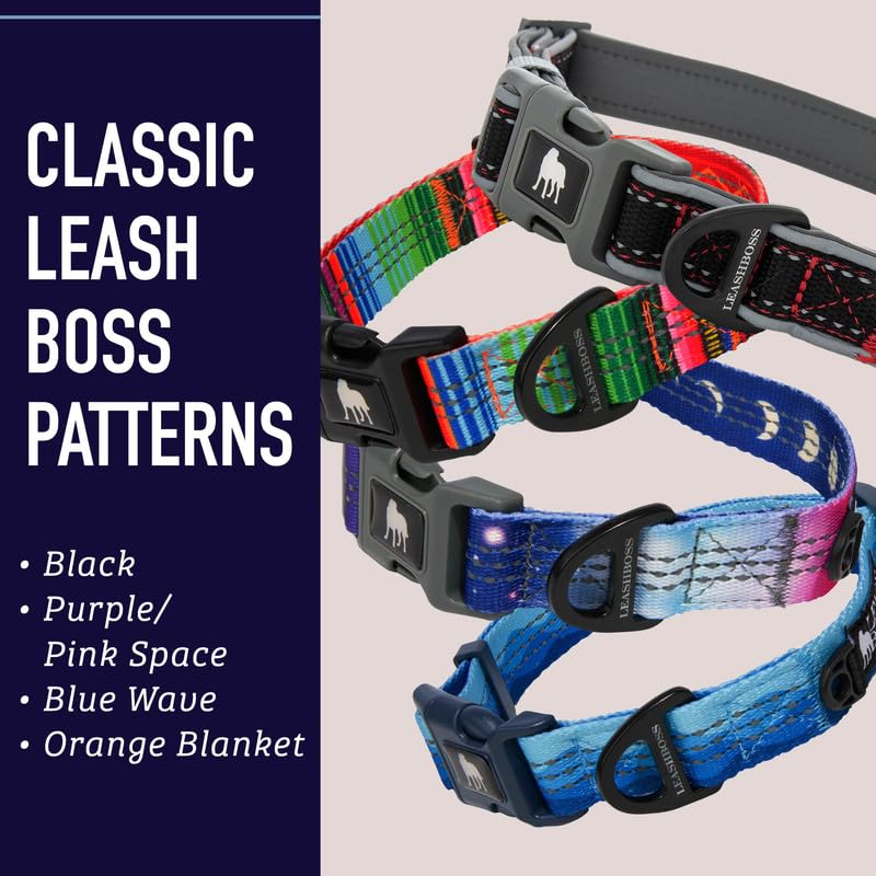 Leash Boss Patterned Reflective Dog Collar, Pattern Collection, Colorful Dog Collar with Triple Reflection Threads for Small, Medium and Large Dogs (Medium 13.5"-19.5" Neck x 1" Wide, Blanket Pattern) Medium (13.5-19.5" Neck x 1" Wide) Orange - PawsPlanet Australia