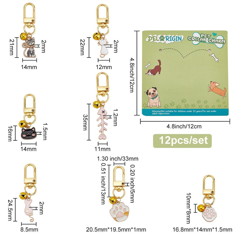 12pcs Cat Dog Collar Bells Charms, Pet Enamel Collar Bells Cat Fishbone Jewelry Bell Charms Cat Paw Alloy Collar Charm Bells for Cat Dog Rabbit Necklace DIY Keyring Pendants Bag Decor - PawsPlanet Australia