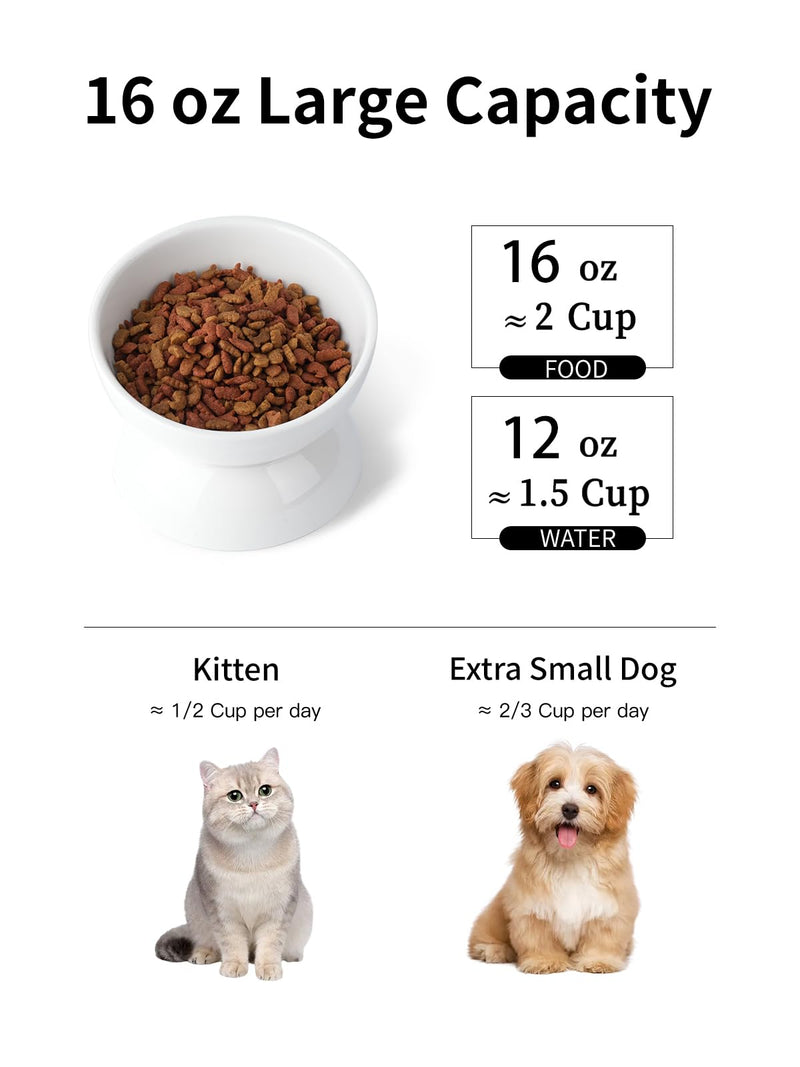Cat Water Bowl, 16 OZ Ceramic Elevated Cat Dish, 15° Tilted and Raised Pet Food Bowl, Anti Vomiting Protect Pets' Spines and Whisker Fatigue 1 Pack White - PawsPlanet Australia