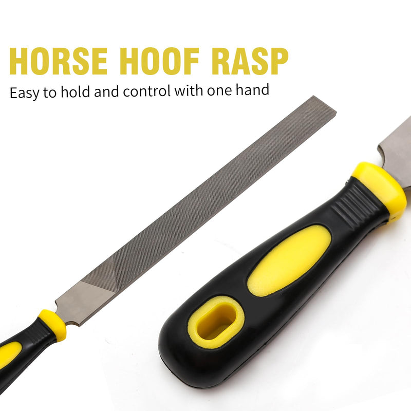 12 Inch Second Cut T12 Grade High Carbon Hardened Steel Flat Mill File with Rubber Hand Grip Handle, 12-Inch Flat File, Hoof Rasp
