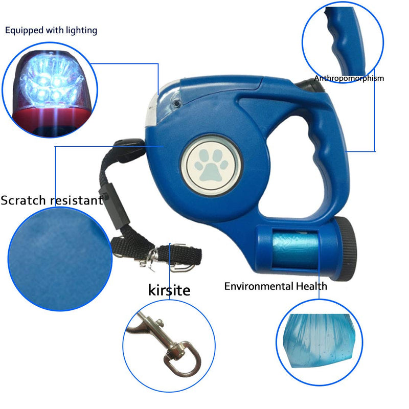 JEBBLAS Dog Retractable Leashes with Flashlight and Waste Bag Dispenser, 3 in 1 Automatic Dog Walking Leash with Anti-Slip Handle, Blue, 15ft - PawsPlanet Australia
