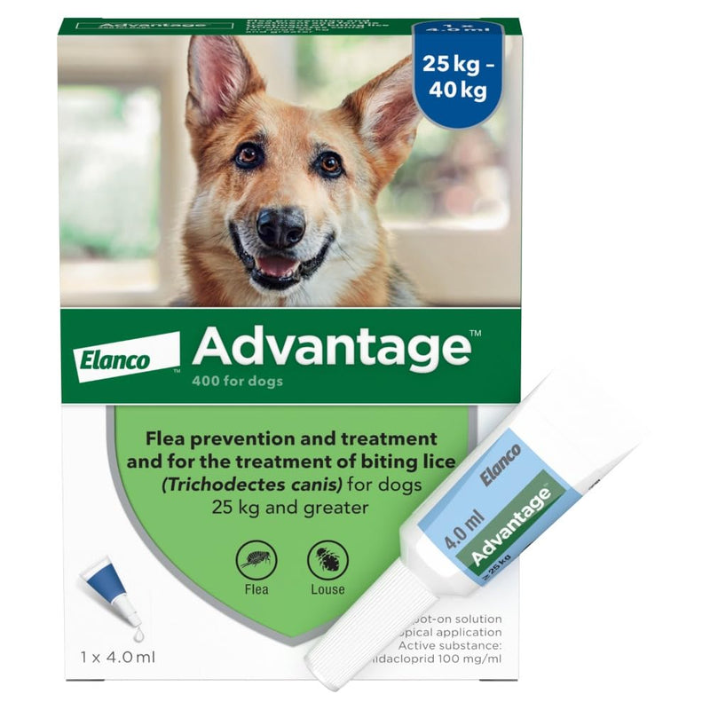 Advantage 400 Flea Spot On Treatment For Dogs 1 Pipette 4.0ml 25-40kg - PawsPlanet Australia